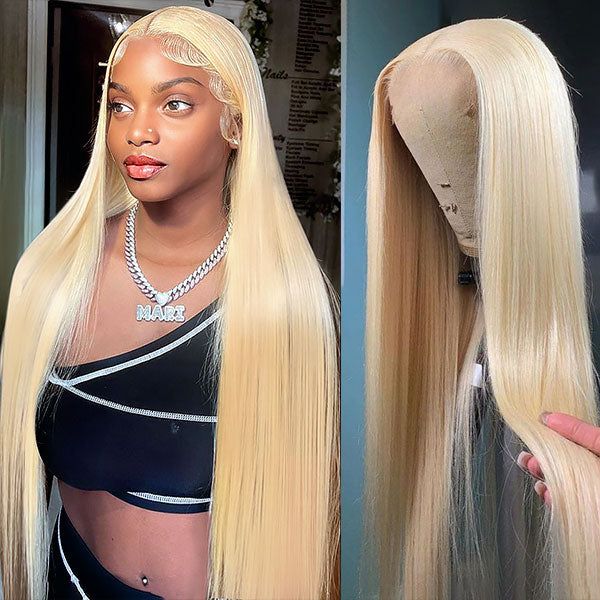 Blonde 613 HD 13x6 Lace Frontal Wig Pre Plucked Lace Front Human Brazilian Bone Straight Human Hair Wig